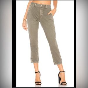 AMO Green Ankle Cropped Jeans with Raw Hem
